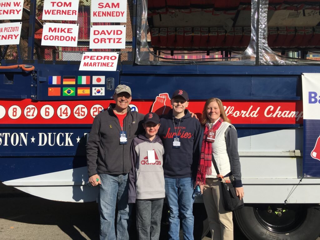 daddy, keegan, peyton and momma before red sox parade
